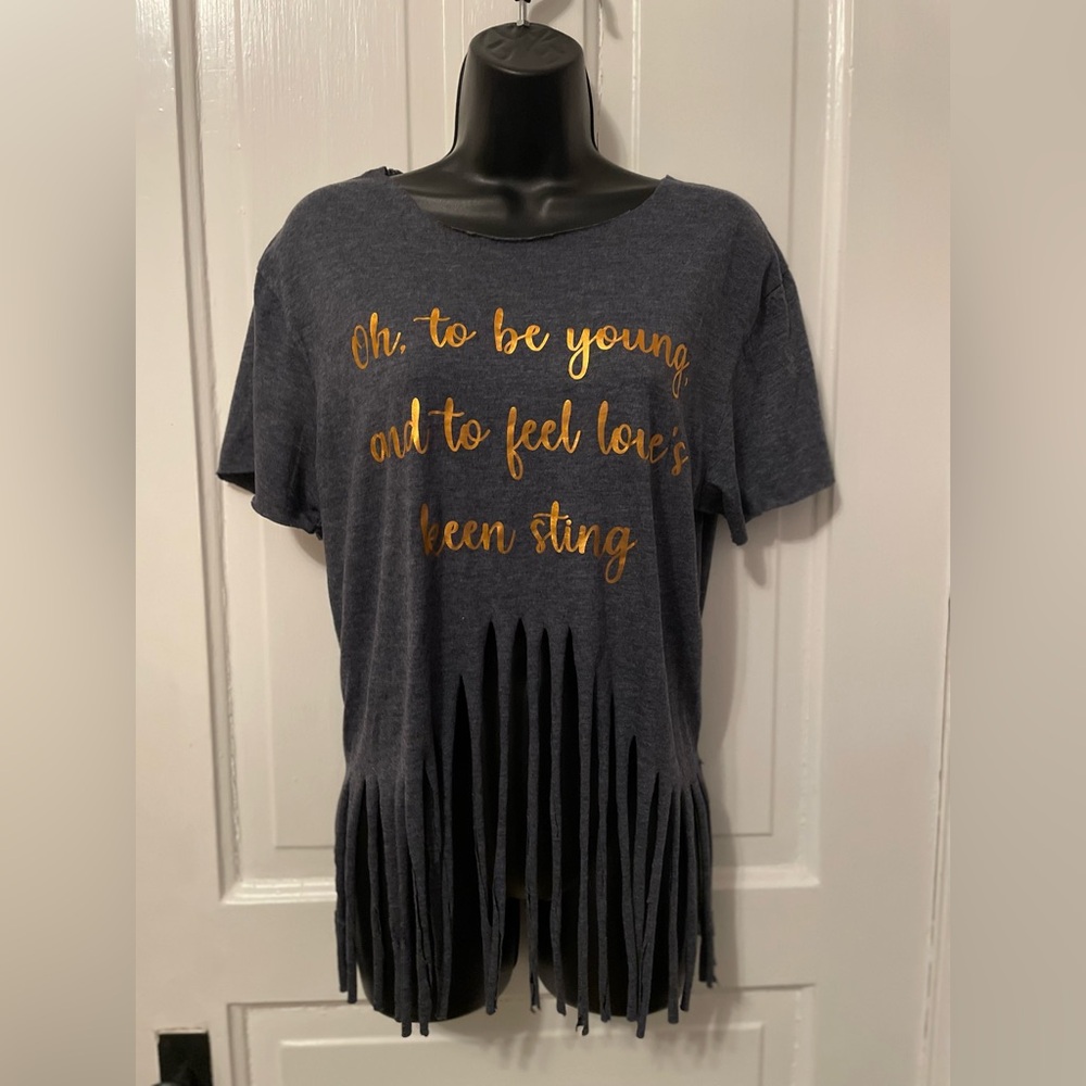 2 for $6 Distressed T-shirt with Fringe - Picture 2 of 5